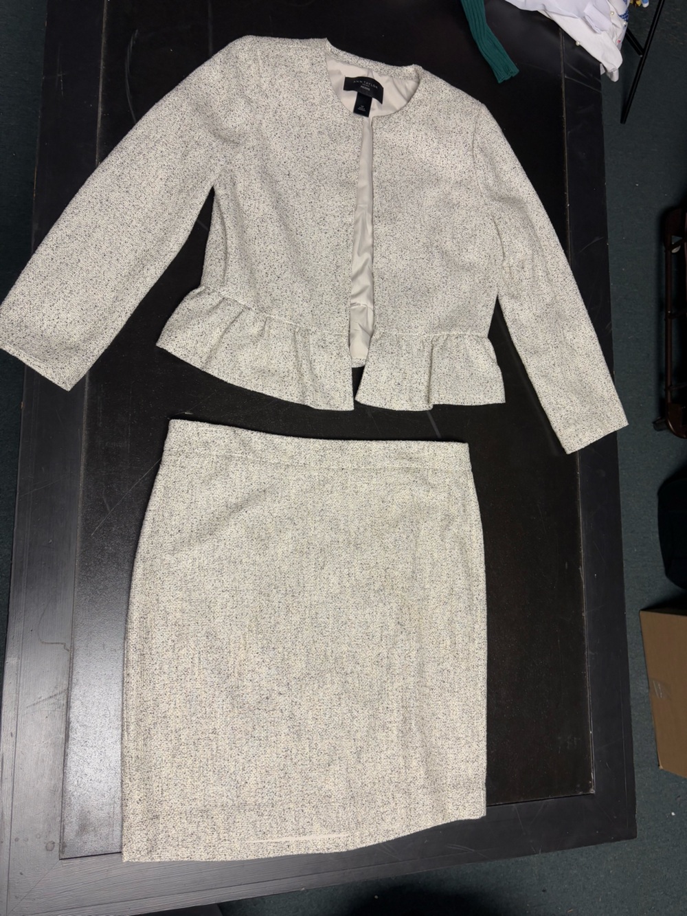 Ann Taylor Petite Ivory and Black Tweed Jacket